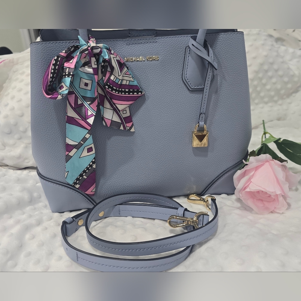 Michael Kors Pale Blue Handbag With Crossbody Strap